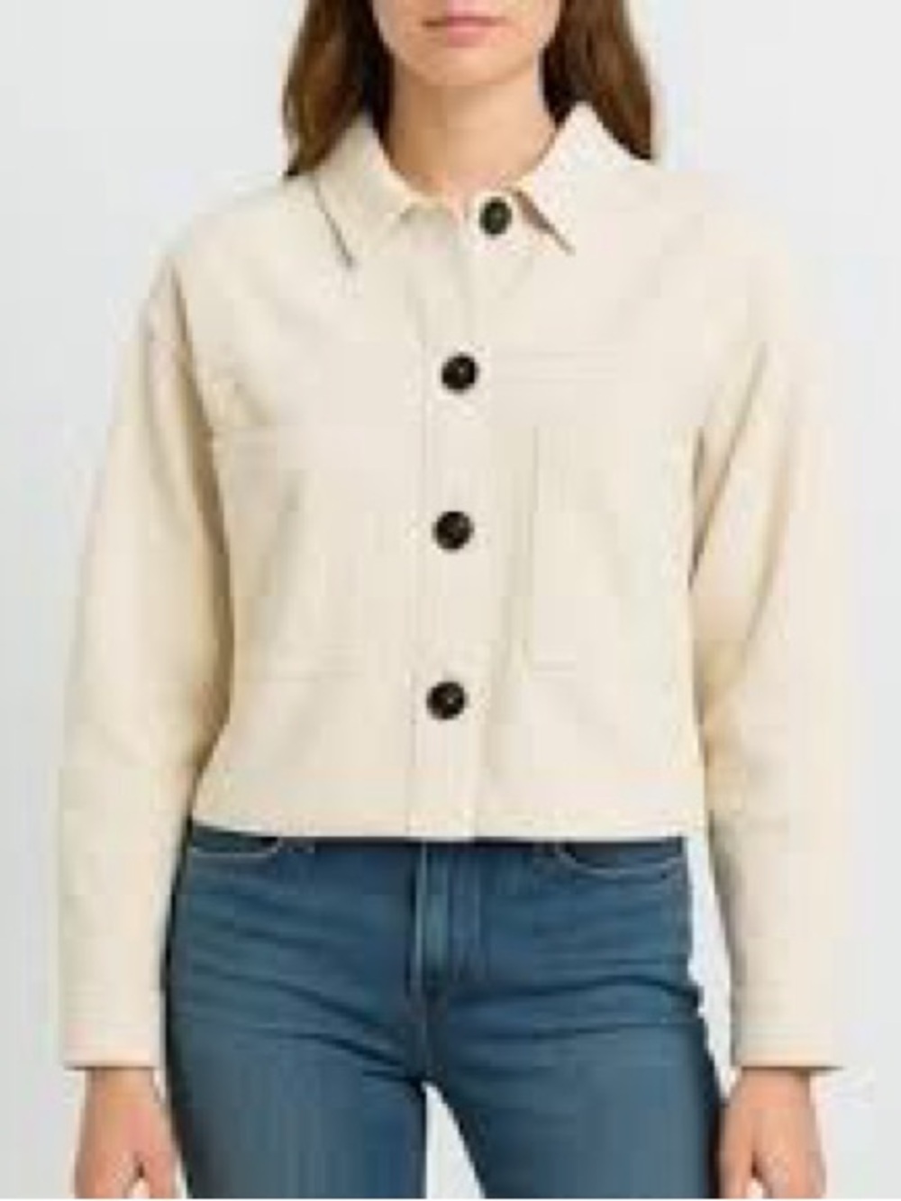 Womens Cream Denim Cotton Button-Front Jacket